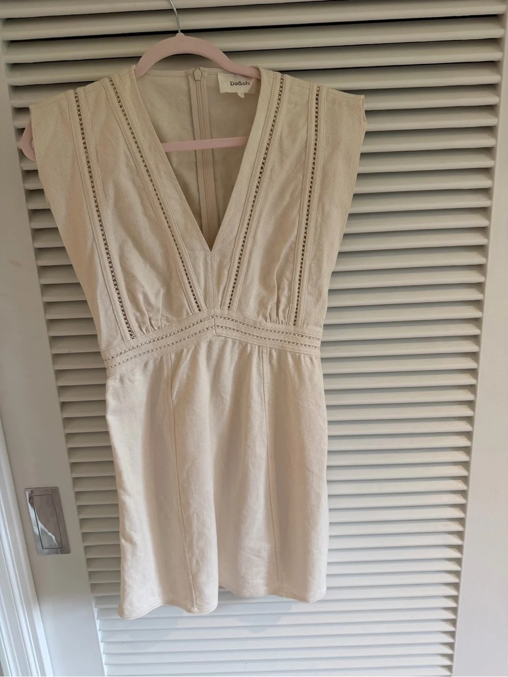 Cream Deep-V Crochet Detail Mini Dress